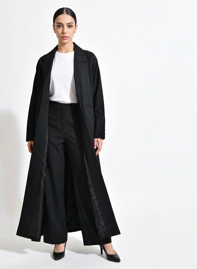 HAWRAA ABAYA Black Abaya with Blazer-Style Cut and Classic Lapel – Minimal Luxury Design - Image 3